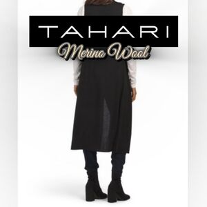 TAHARI Black Merino Wool Cardigan Vest LG NWT